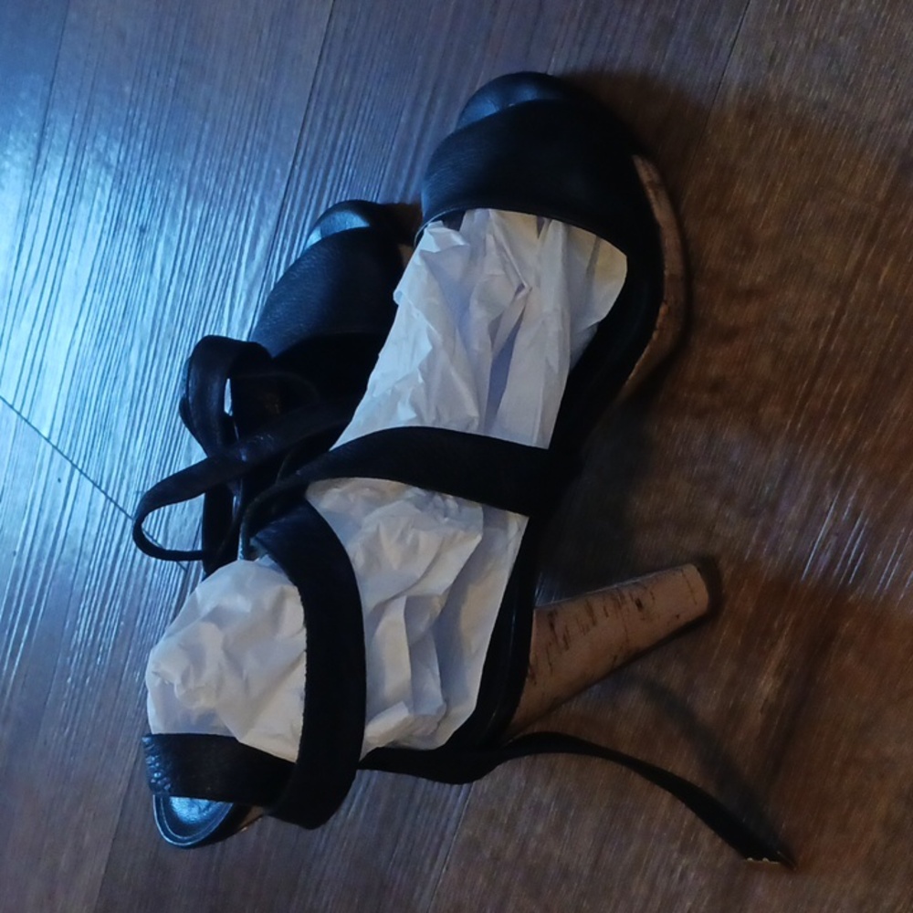 Vintage Chanel Black/ Cork Ankle Strap Sandals Size 36.5/size 6.5 - Picture 11 of 16